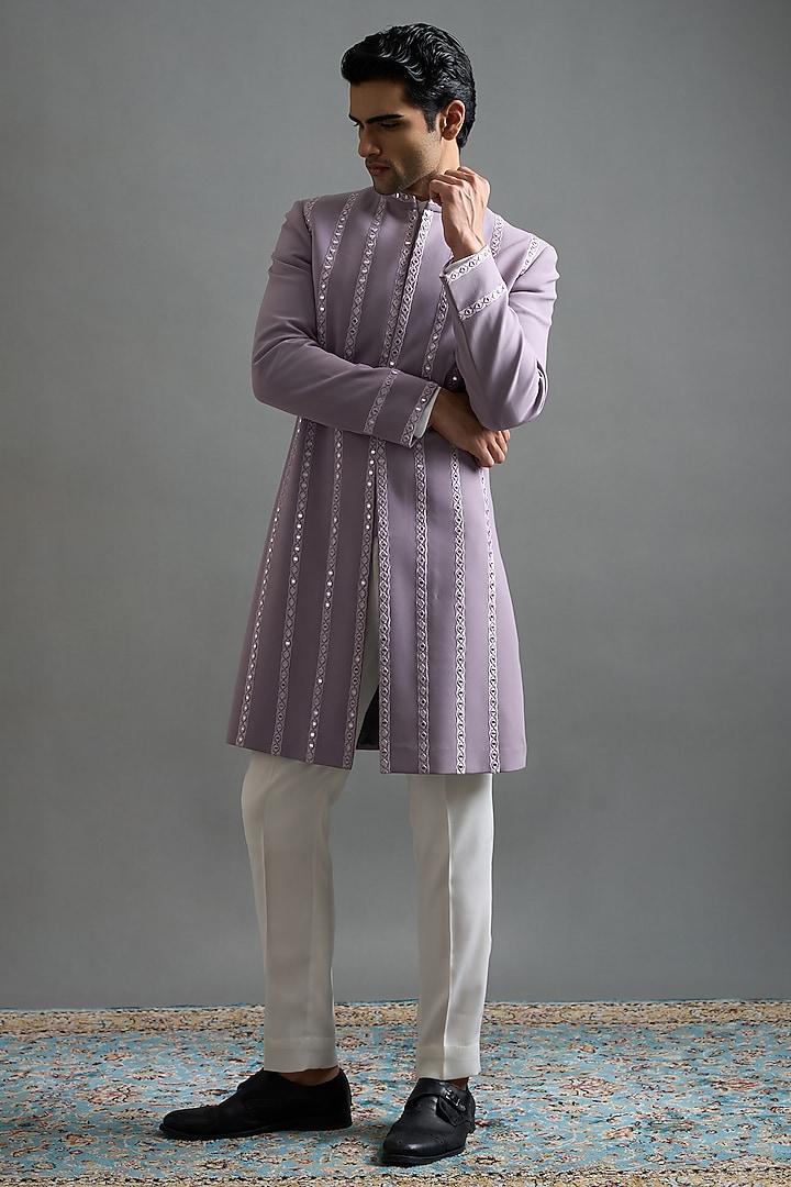 Lilac Polyester Mirror Embroidered Wedding Indowestern Set by Gargee Designers at Pernia's Pop Up Shop