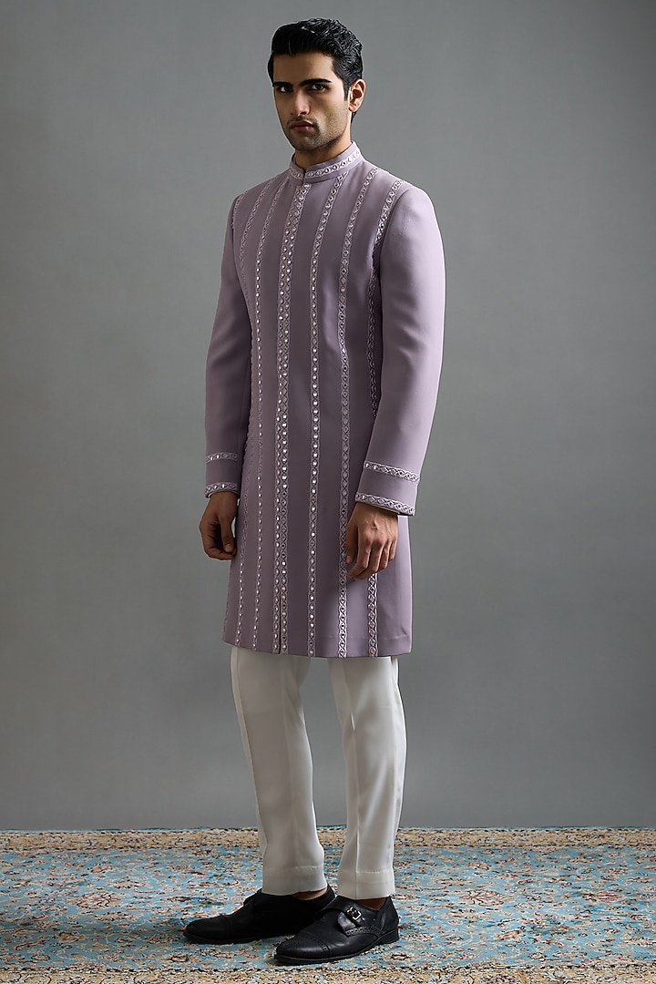 Lilac Polyester Mirror Embroidered Wedding Indowestern Set by Gargee Designers at Pernia's Pop Up Shop