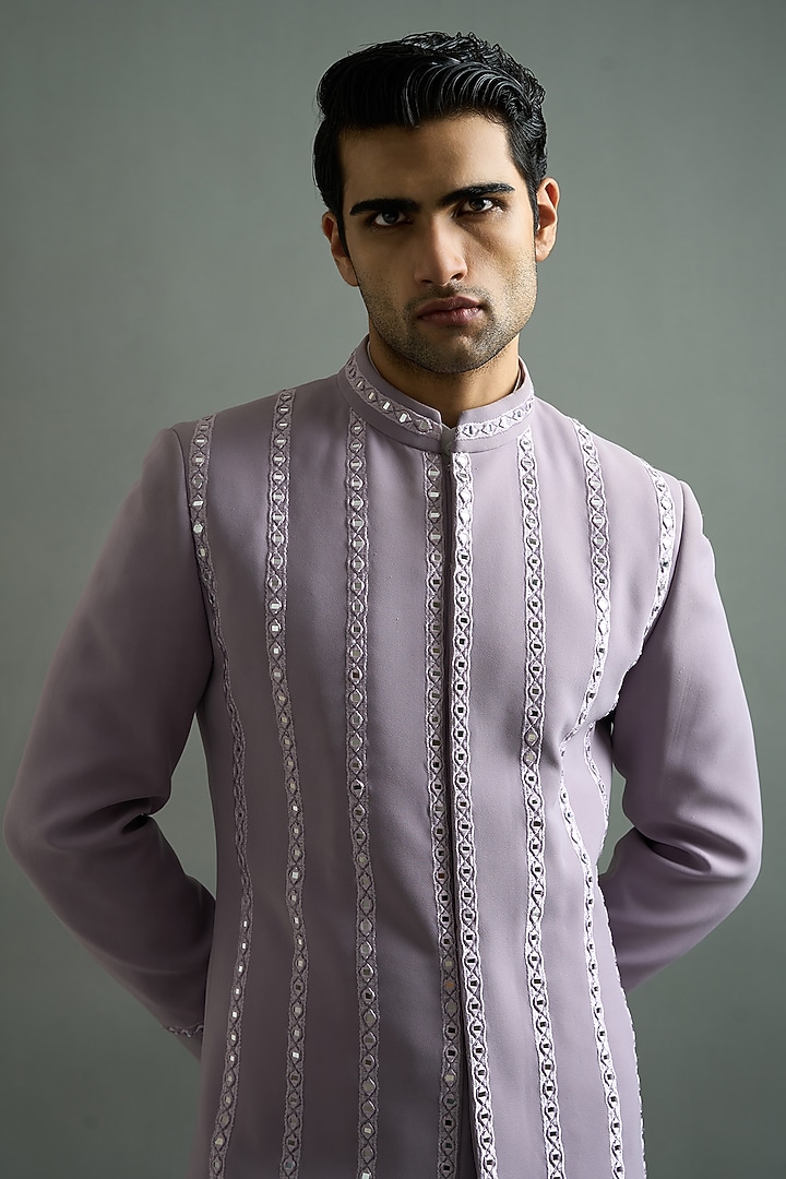 Lilac Polyester Mirror Embroidered Wedding Indowestern Set by Gargee Designers at Pernia's Pop Up Shop
