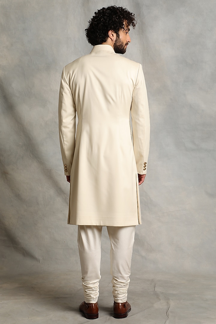 Ivory Poly Viscose Wedding Sherwani Set by Gargee Designers at Pernia's Pop Up Shop
