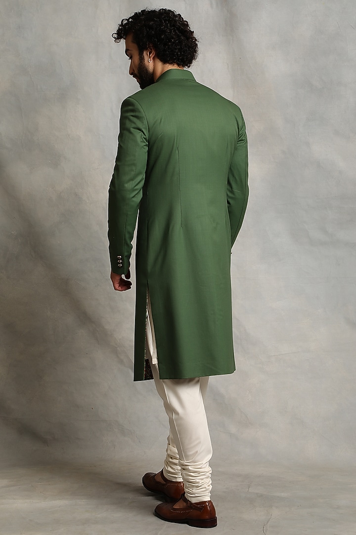 Medium Green Poly Viscose Wedding Sherwani Set by Gargee Designers at Pernia's Pop Up Shop