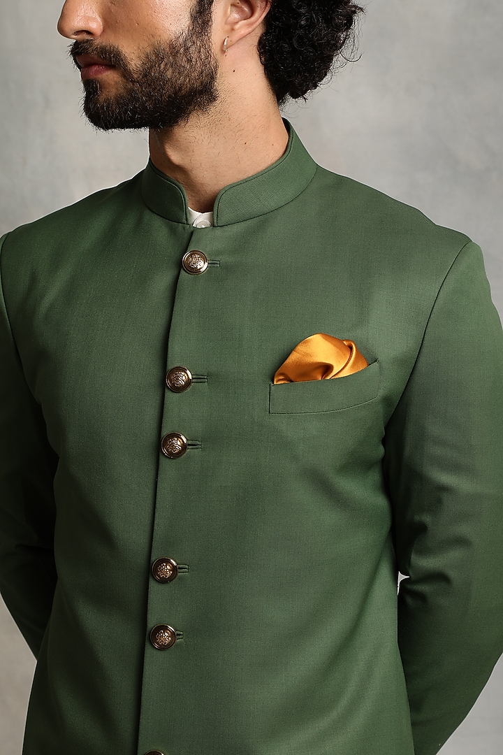 Medium Green Poly Viscose Wedding Sherwani Set by Gargee Designers at Pernia's Pop Up Shop