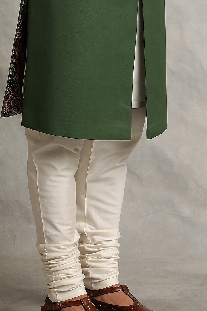 Medium Green Poly Viscose Wedding Sherwani Set by Gargee Designers at Pernia's Pop Up Shop