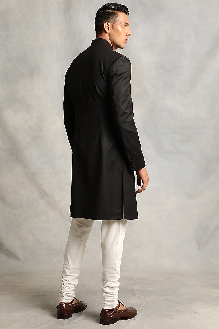Black Poly Viscose Wedding Sherwani Set by Gargee Designers at Pernia's Pop Up Shop