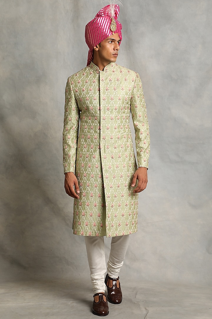 Mint Embroidered Sherwani Set by Gargee Designers