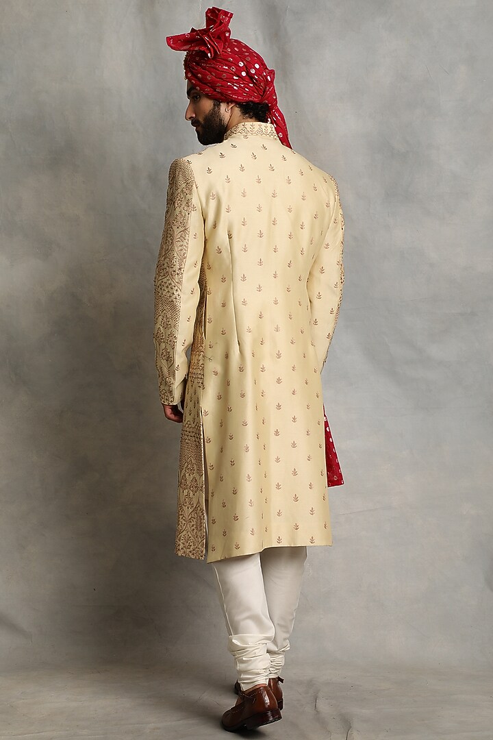 Dull Gold Embroidered Groom Sherwani Set by Gargee Designers at Pernia's Pop Up Shop