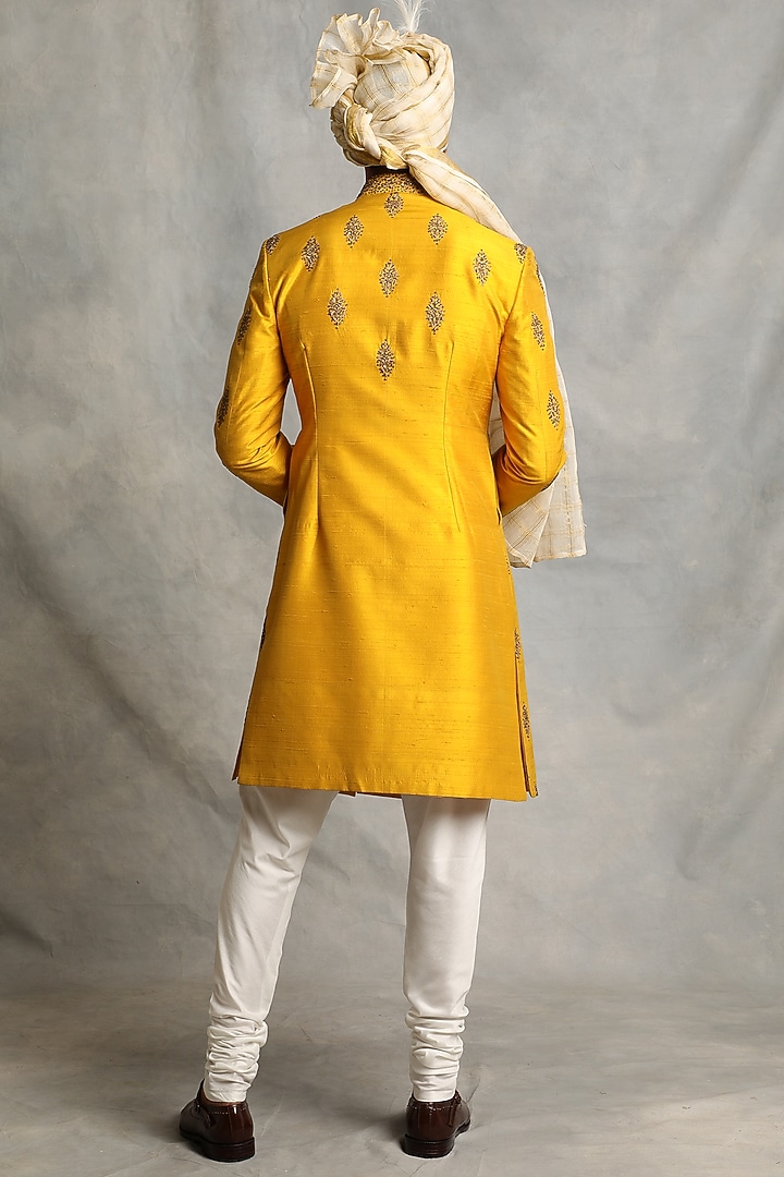 Citrus Yellow Embroidered Wedding Sherwani Set by Gargee Designers at Pernia's Pop Up Shop