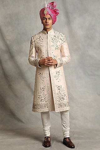 Sheer Pink Embroidered Sherwani Set by Gargee Designers