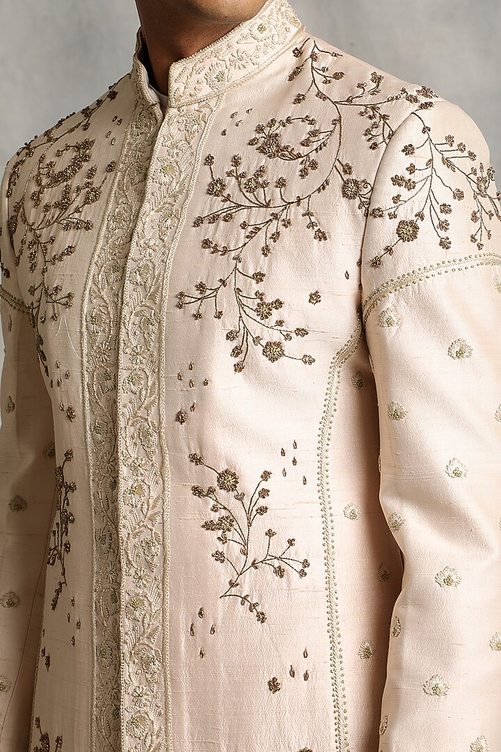 Sheer Pink Embroidered Wedding Sherwani Set by Gargee Designers at Pernia's Pop Up Shop