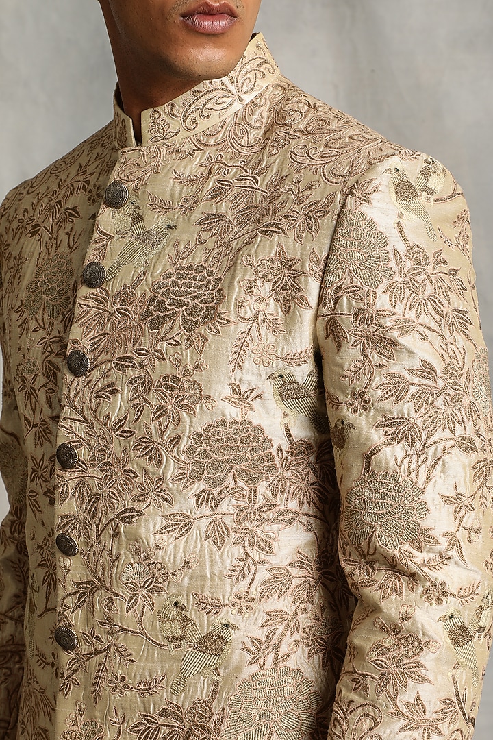 Ivory Embroidered Wedding Sherwani Set by Gargee Designers at Pernia's Pop Up Shop