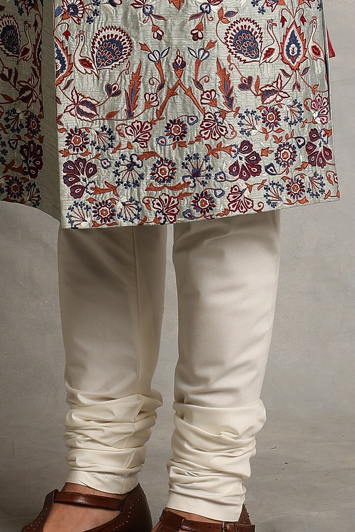 Ash Blue Embroidered Wedding Sherwani Set by Gargee Designers at Pernia's Pop Up Shop