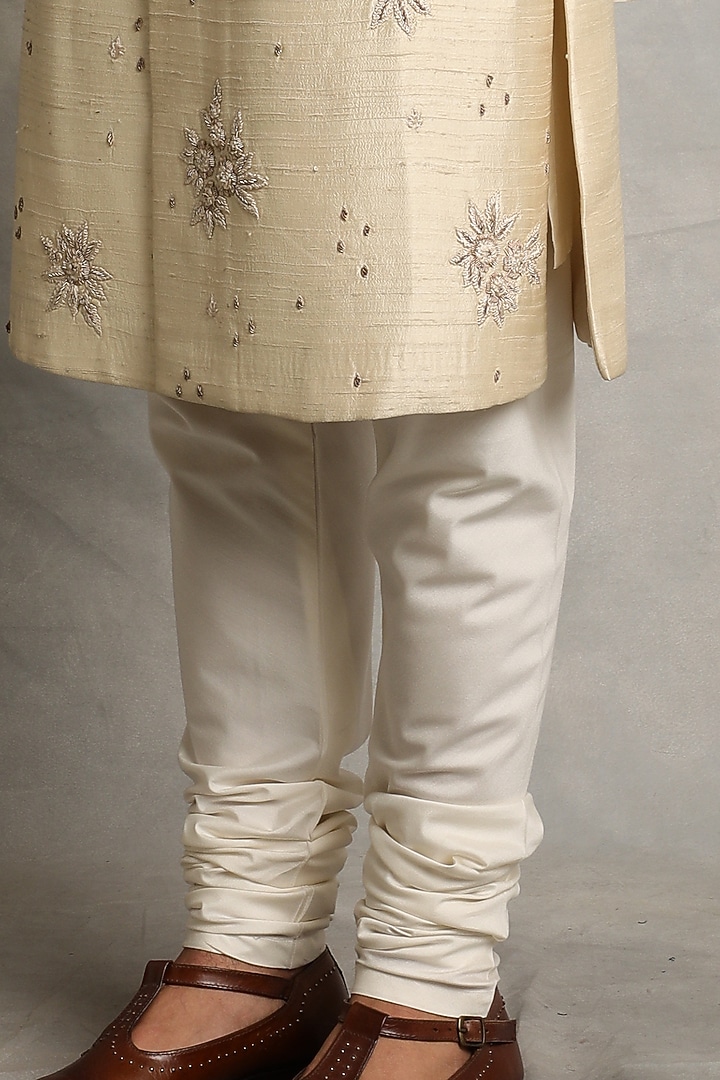Ivory Raw Silk Wedding Sherwani Set by Gargee Designers at Pernia's Pop Up Shop