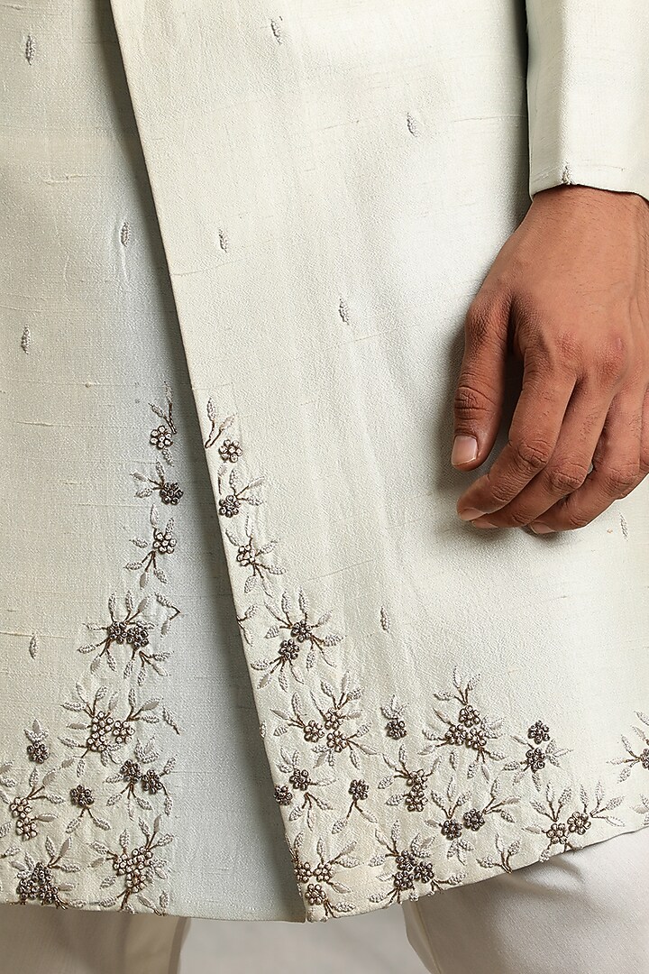 Ice Blue Embroidered Wedding Sherwani Set by Gargee Designers at Pernia's Pop Up Shop