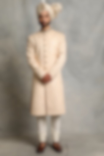 Light Peach Embroidered Wedding Sherwani Set by Gargee Designers at Pernia's Pop Up Shop