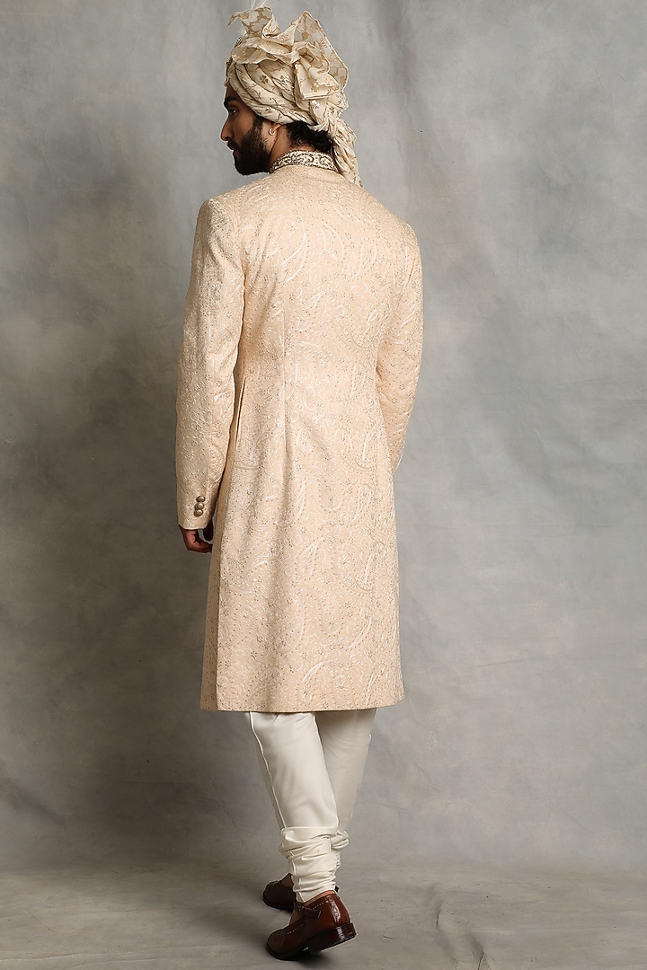 Light Peach Embroidered Wedding Sherwani Set by Gargee Designers at Pernia's Pop Up Shop