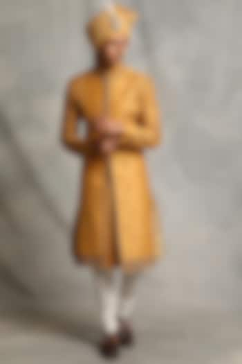 German Mustard Embroidered Groom Sherwani Set by Gargee Designers at Pernia's Pop Up Shop