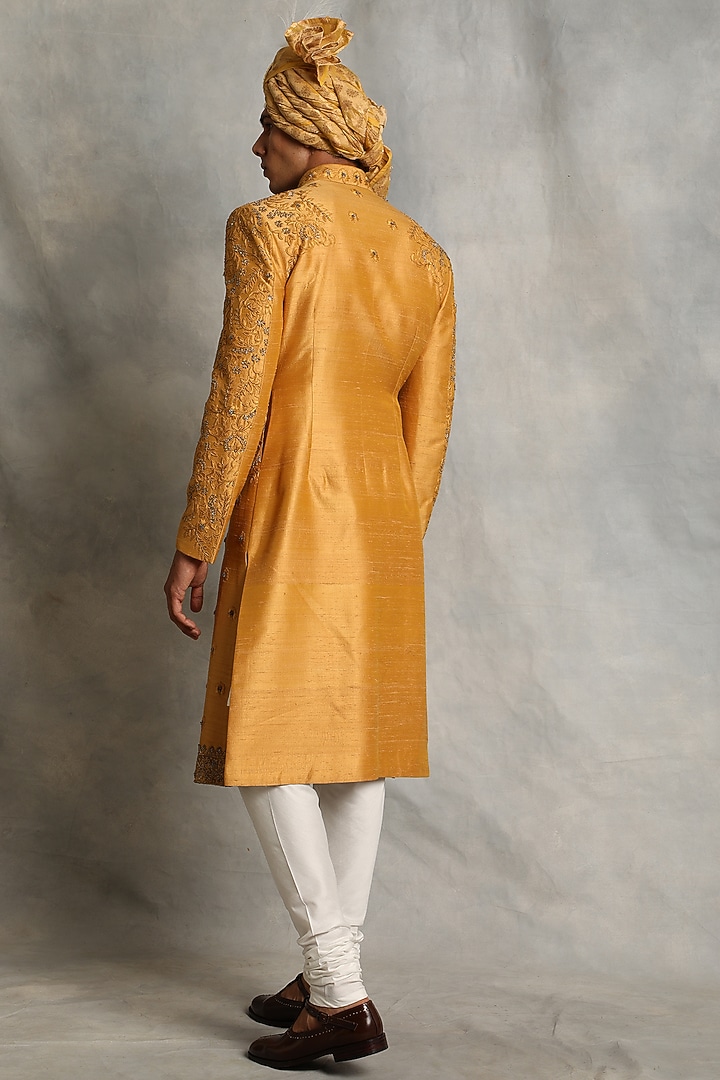 German Mustard Embroidered Groom Sherwani Set by Gargee Designers at Pernia's Pop Up Shop