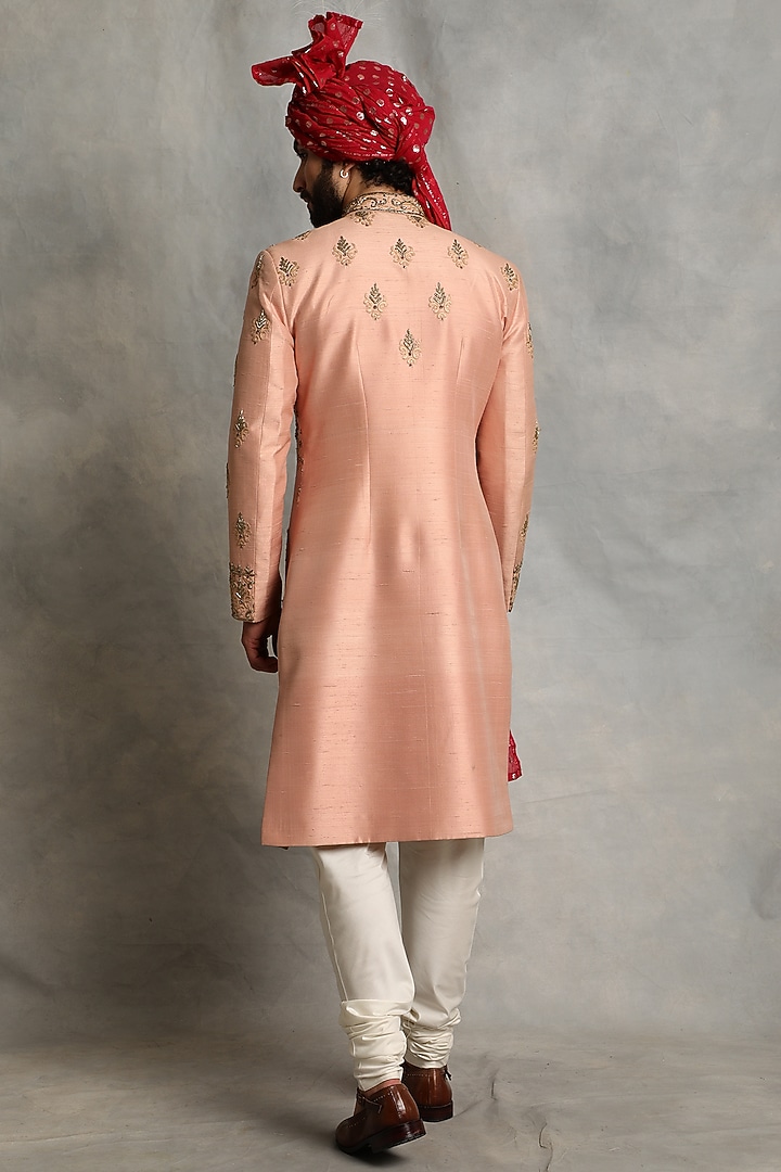 Coral Beige Embroidered Groom Sherwani Set by Gargee Designers at Pernia's Pop Up Shop