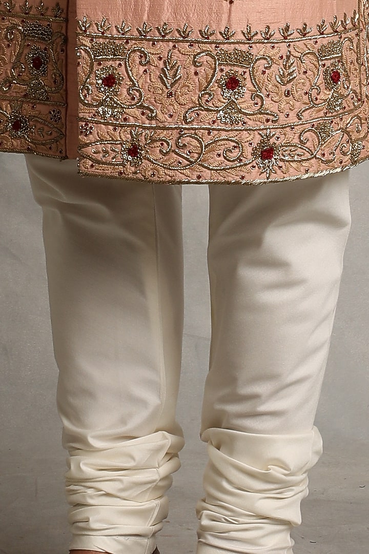 Coral Beige Embroidered Groom Sherwani Set by Gargee Designers at Pernia's Pop Up Shop