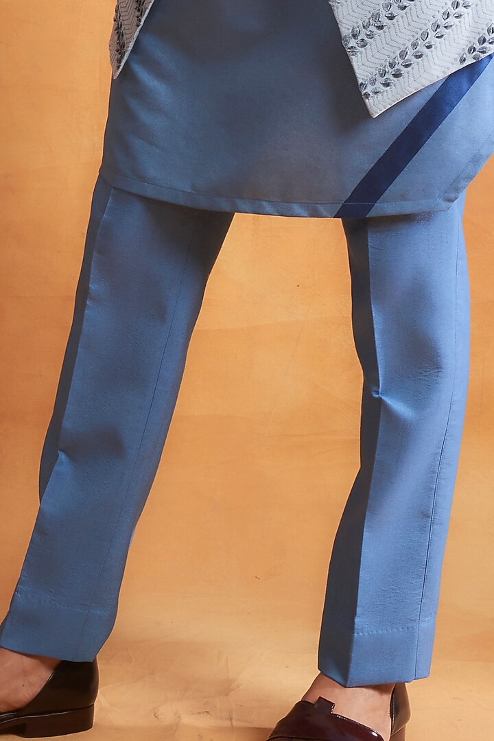 Cloud Blue Silk Kurta Set With Cornflower Blue Wedding Indowestern Jacket by Gargee Designers at Pernia's Pop Up Shop