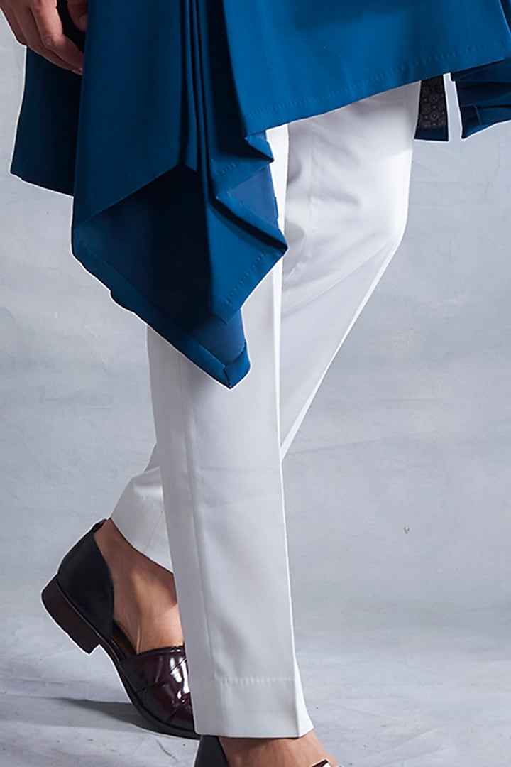 Peacock Blue Embroidered Draped Jacket Set by Gargee Designers at Pernia's Pop Up Shop