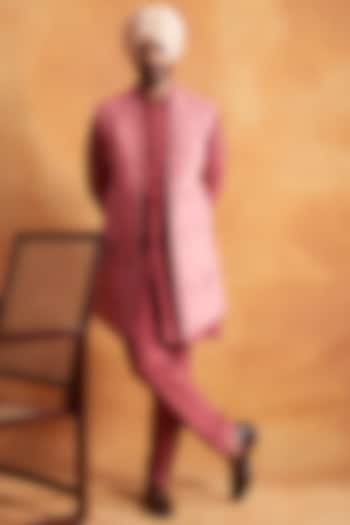 Creamy Coral Kurta Set With Blush Coral Jacket by Gargee Designers at Pernia's Pop Up Shop