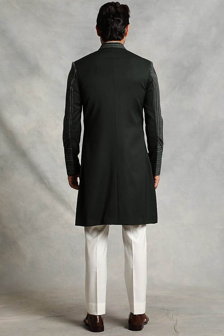 Dark Green Embroidered Jacket Set by Gargee Designers at Pernia's Pop Up Shop