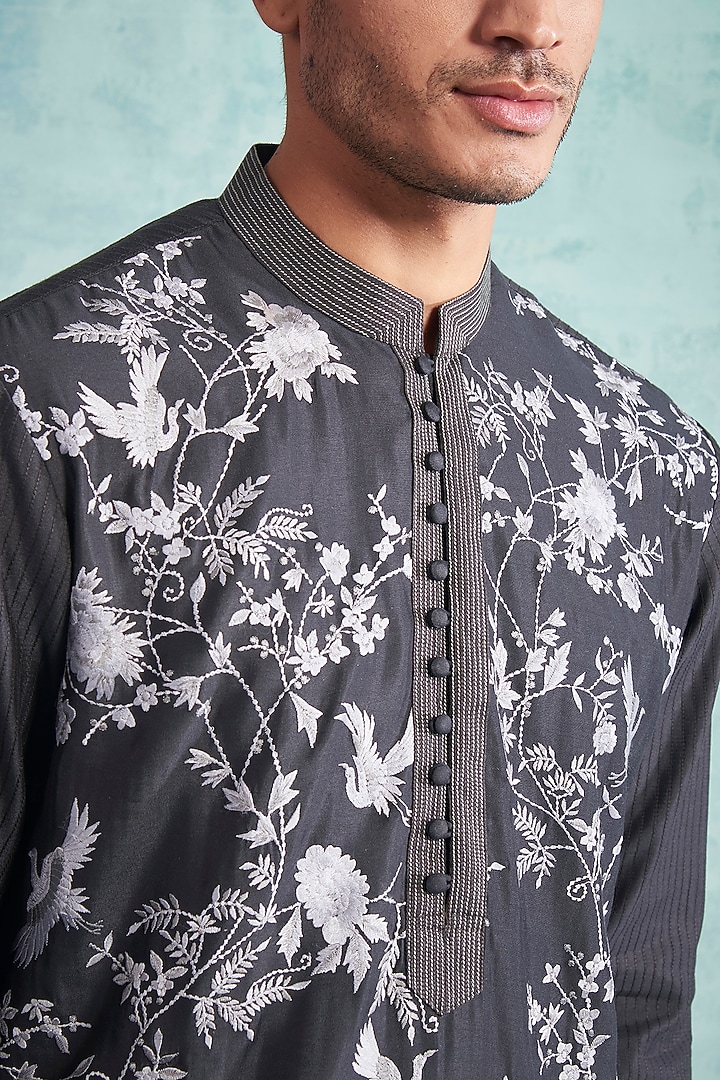 Carbon Black Embroidered Kurta Set by Gargee Designers at Pernia's Pop Up Shop