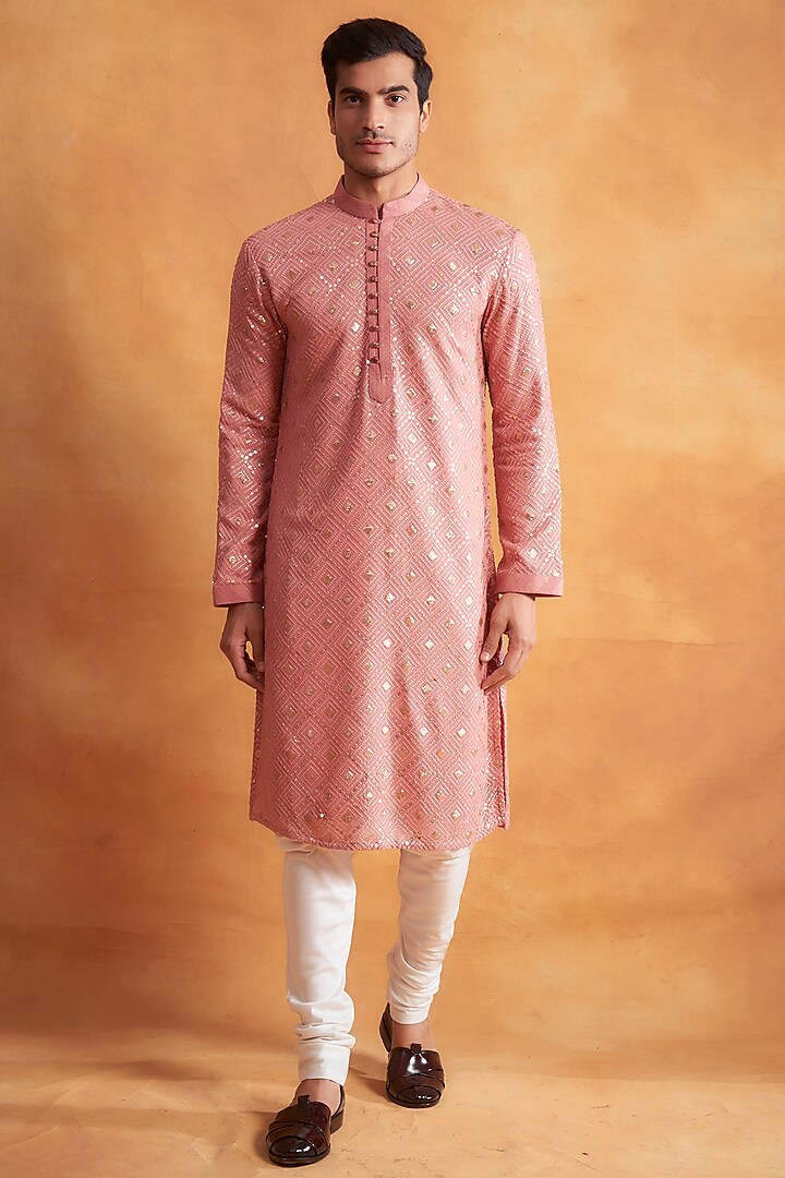 Baby Pink Sequins Embroidered Kurta Set by Gargee Designers