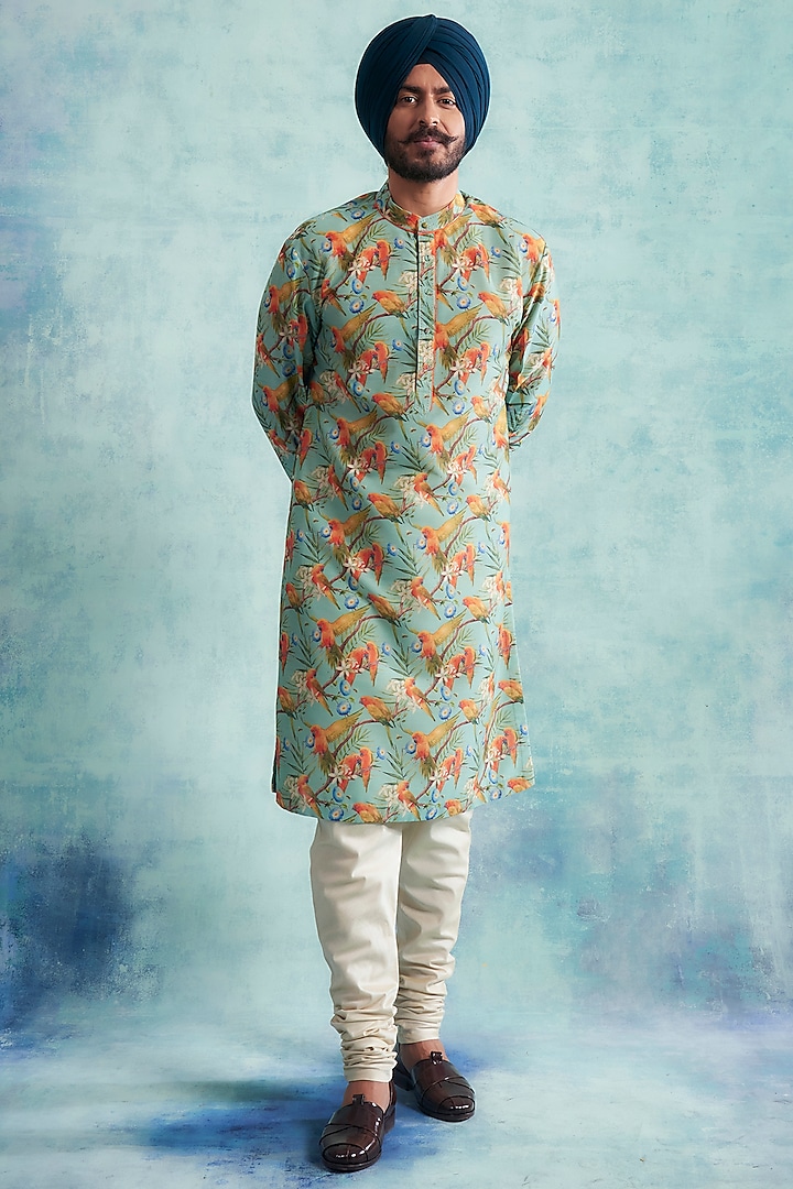 Aqua Blue Printed Kurta Set by Gargee Designers