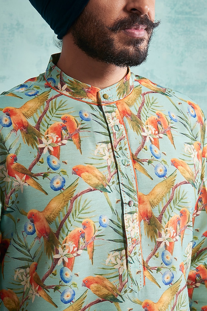 Aqua Blue Printed Kurta Set by Gargee Designers at Pernia's Pop Up Shop