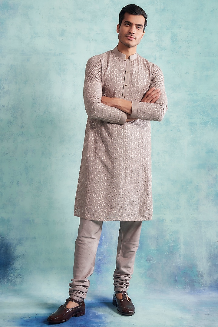Champagne Sequins Embroidered Kurta Set by Gargee Designers