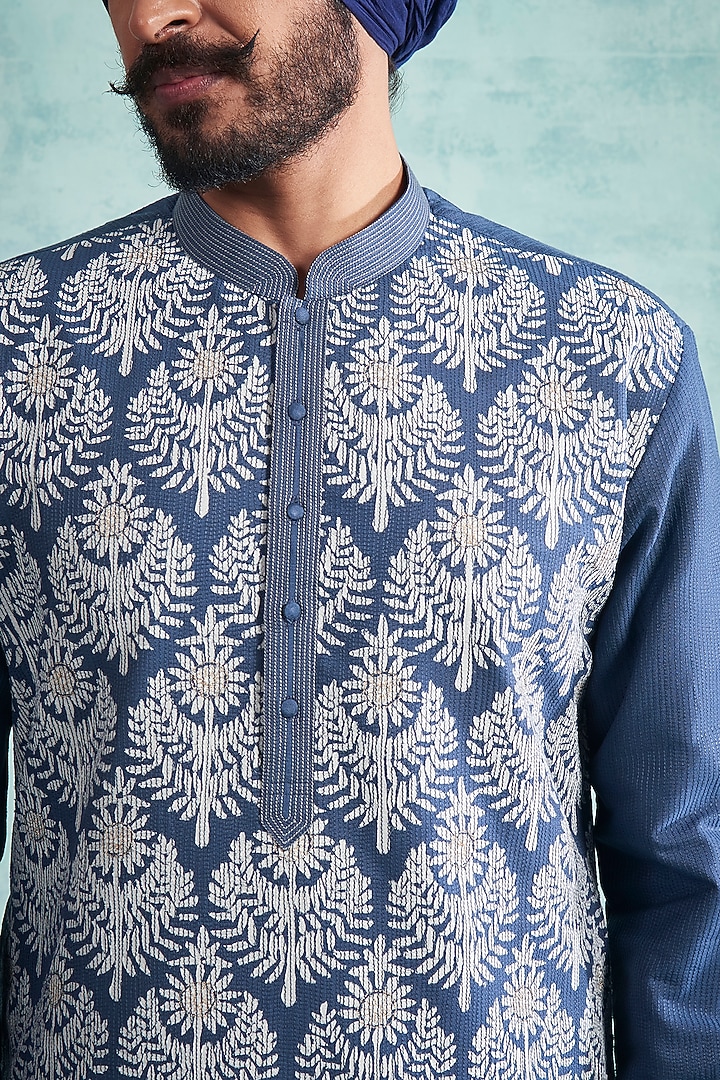 Aster Blue Applique Embroidered Kurta Set by Gargee Designers at Pernia's Pop Up Shop