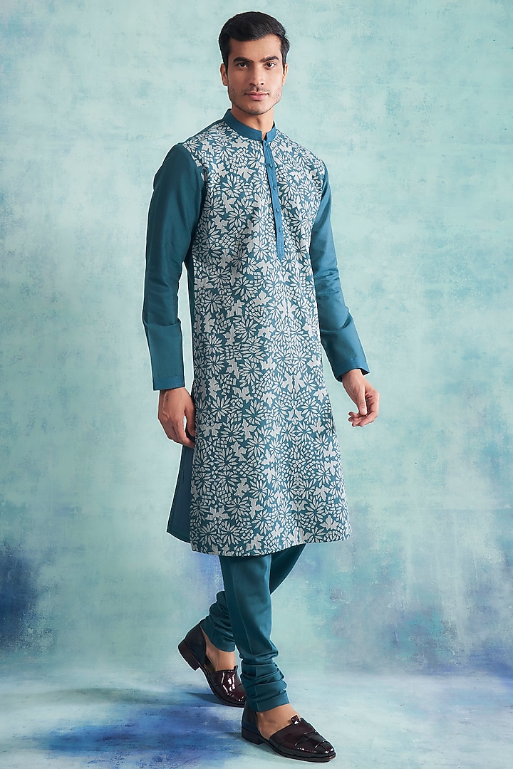 Paisley Blue Applique Embroidered Kurta Set by Gargee Designers at Pernia's Pop Up Shop