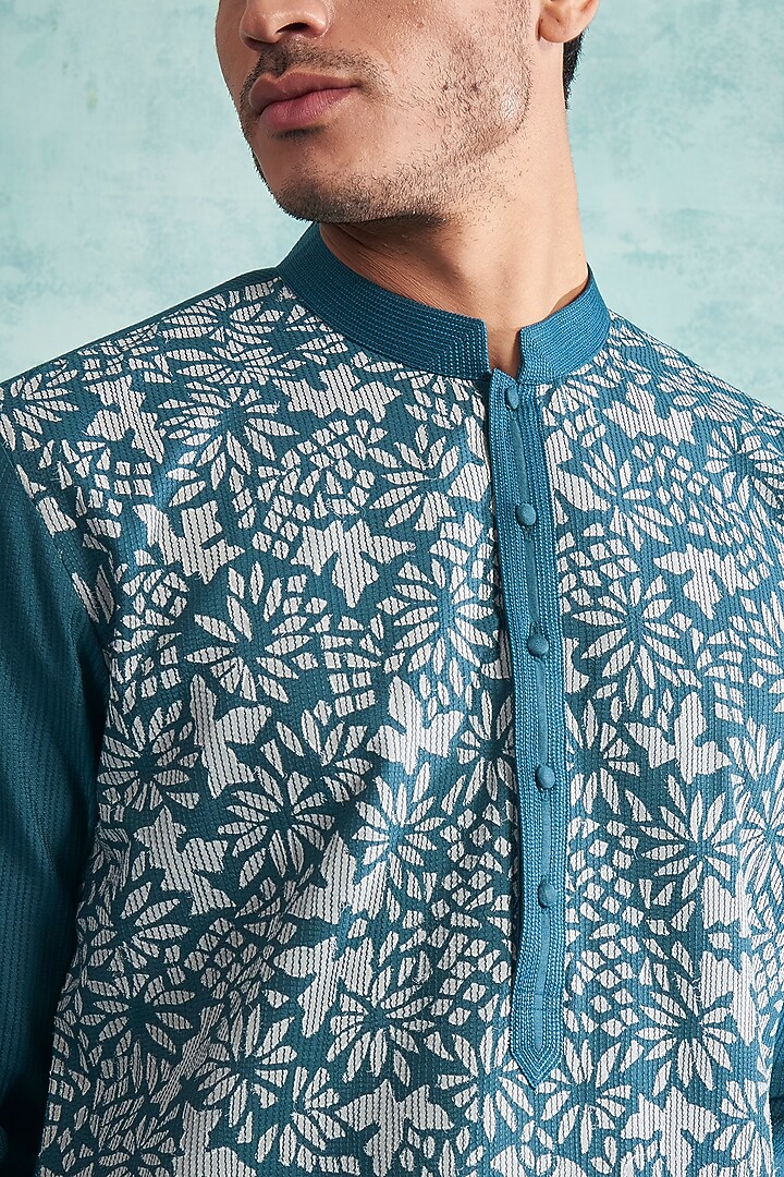 Paisley Blue Applique Embroidered Kurta Set by Gargee Designers at Pernia's Pop Up Shop