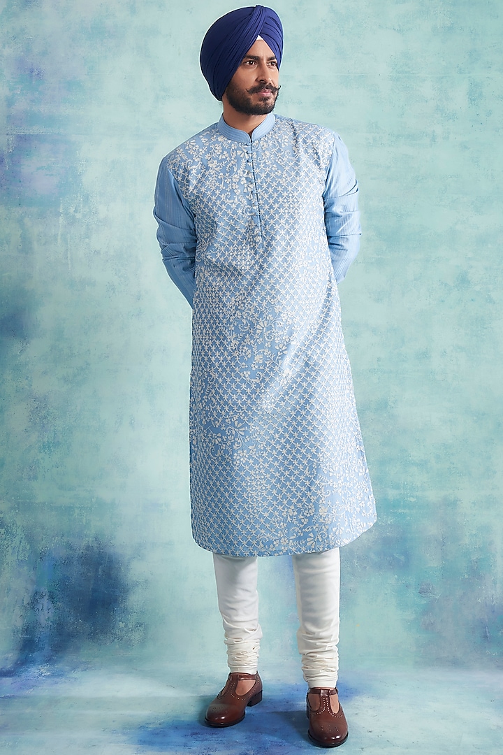 Sky Blue Embroidered Kurta Set by Gargee Designers