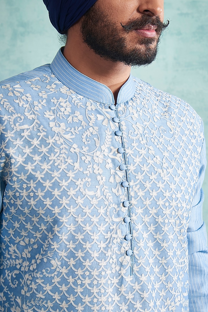 Sky Blue Embroidered Kurta Set by Gargee Designers at Pernia's Pop Up Shop