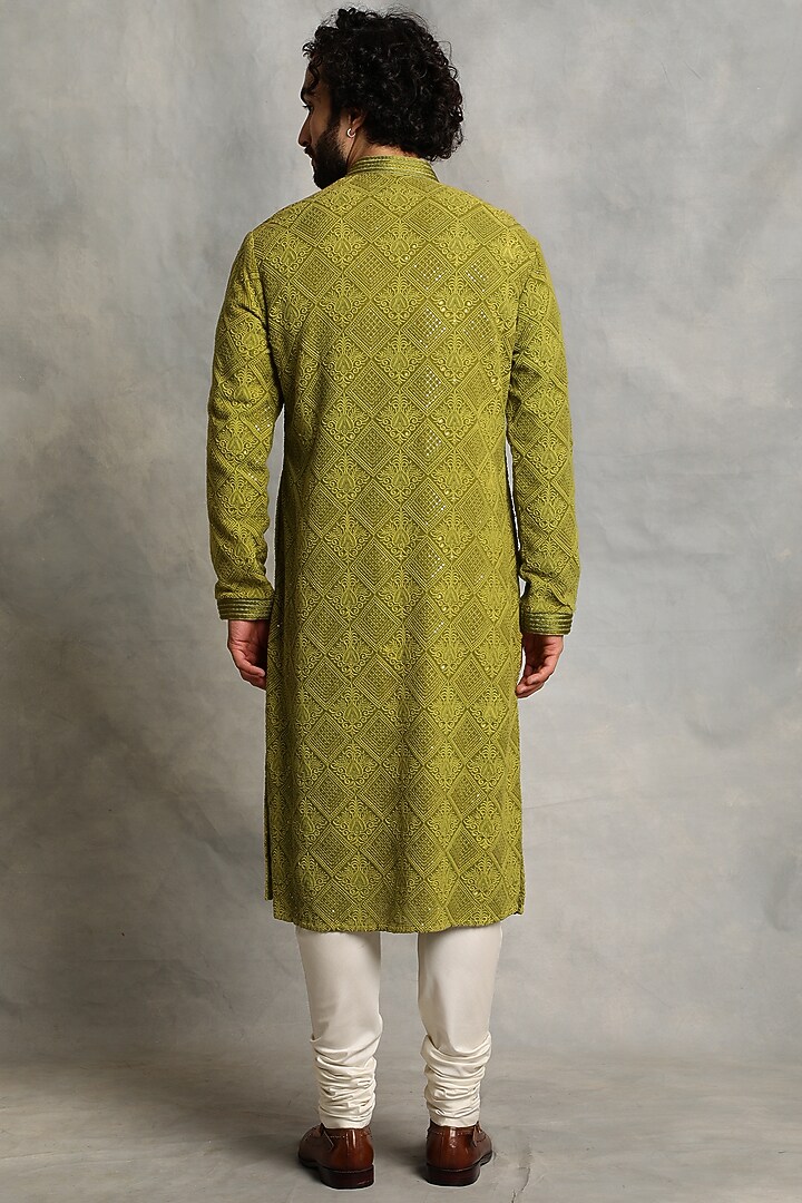 Citrus Green Georgette Embroidered Kurta Set by Gargee Designers at Pernia's Pop Up Shop