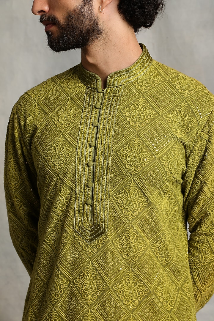 Citrus Green Georgette Embroidered Kurta Set by Gargee Designers at Pernia's Pop Up Shop