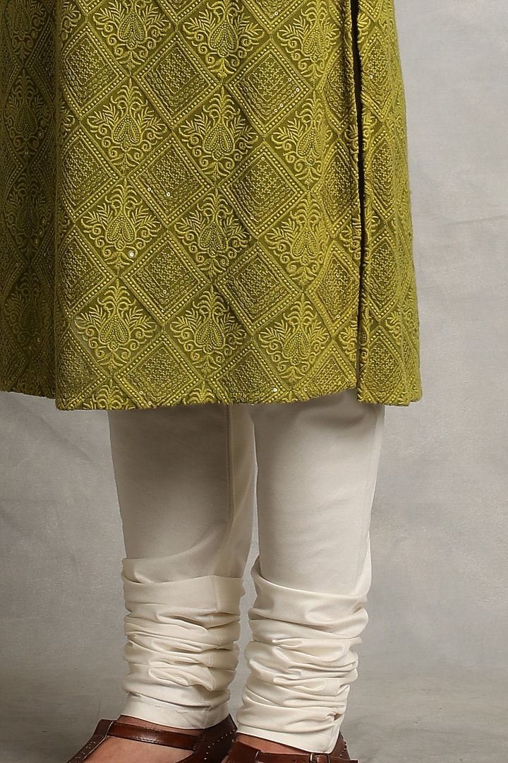 Citrus Green Georgette Embroidered Kurta Set by Gargee Designers at Pernia's Pop Up Shop