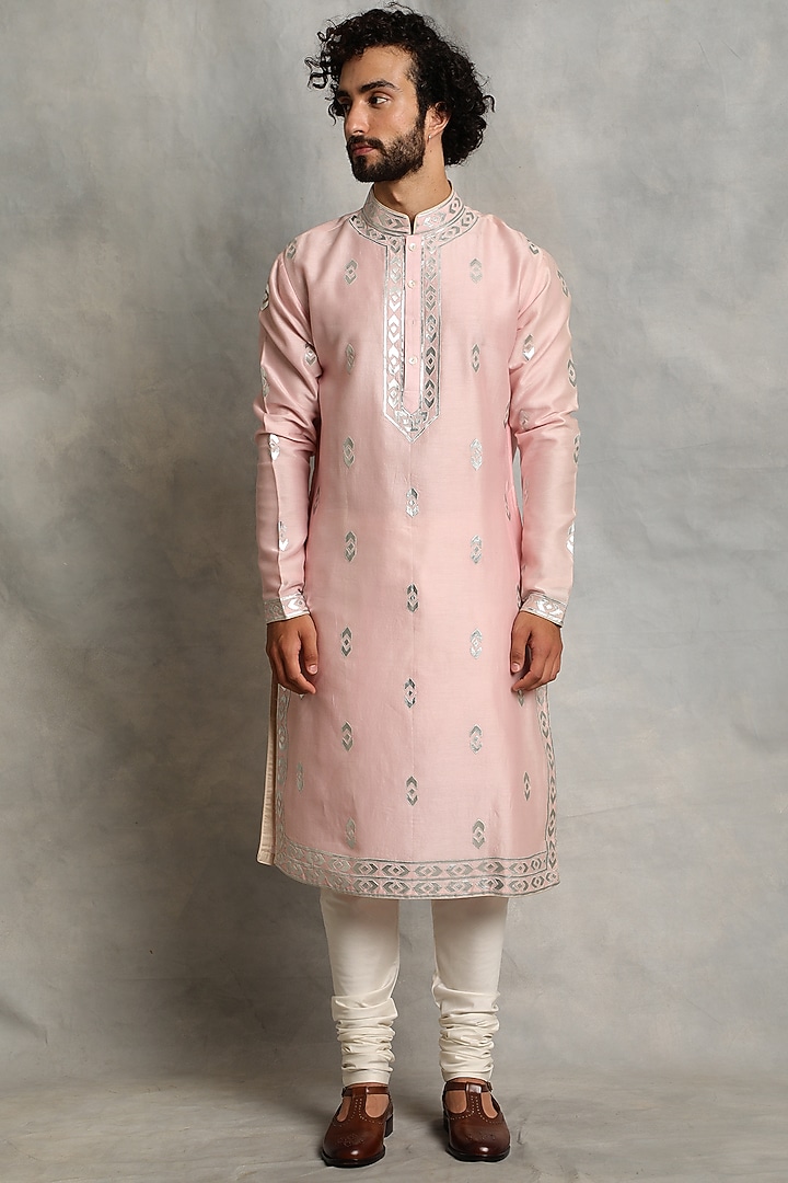 Blush Pink Applique Embroidered Kurta Set by Gargee Designers at Pernia's Pop Up Shop