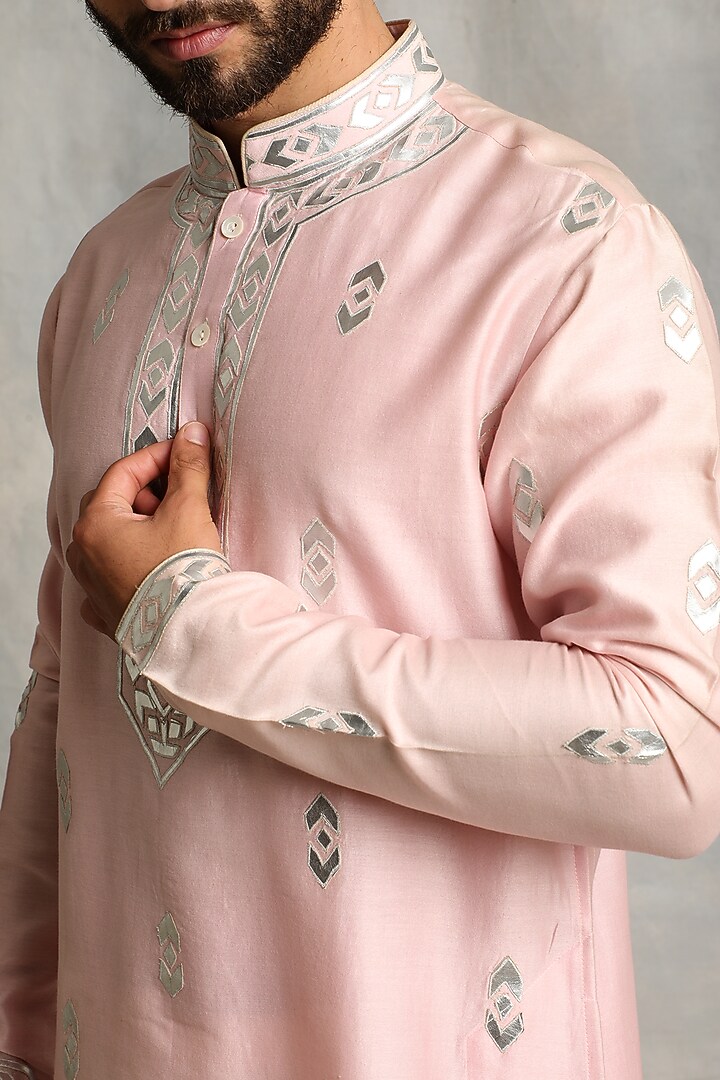 Blush Pink Applique Embroidered Kurta Set by Gargee Designers at Pernia's Pop Up Shop