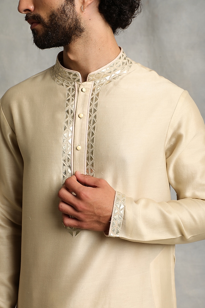 Breezy Beige Applique Embroidered Kurta Set by Gargee Designers at Pernia's Pop Up Shop