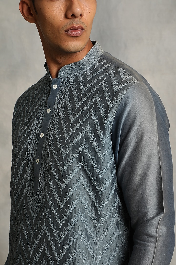 Canyon Blue Embroidered Kurta Set by Gargee Designers at Pernia's Pop Up Shop