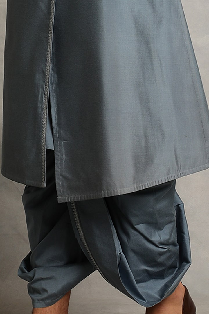 Canyon Blue Embroidered Angrakha Kurta Set by Gargee Designers at Pernia's Pop Up Shop