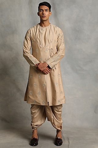 Dairy Cream Embroidered Angrakha Kurta Set by Gargee Designers