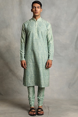 Ice Green Embroidered Kurta Set by Gargee Designers