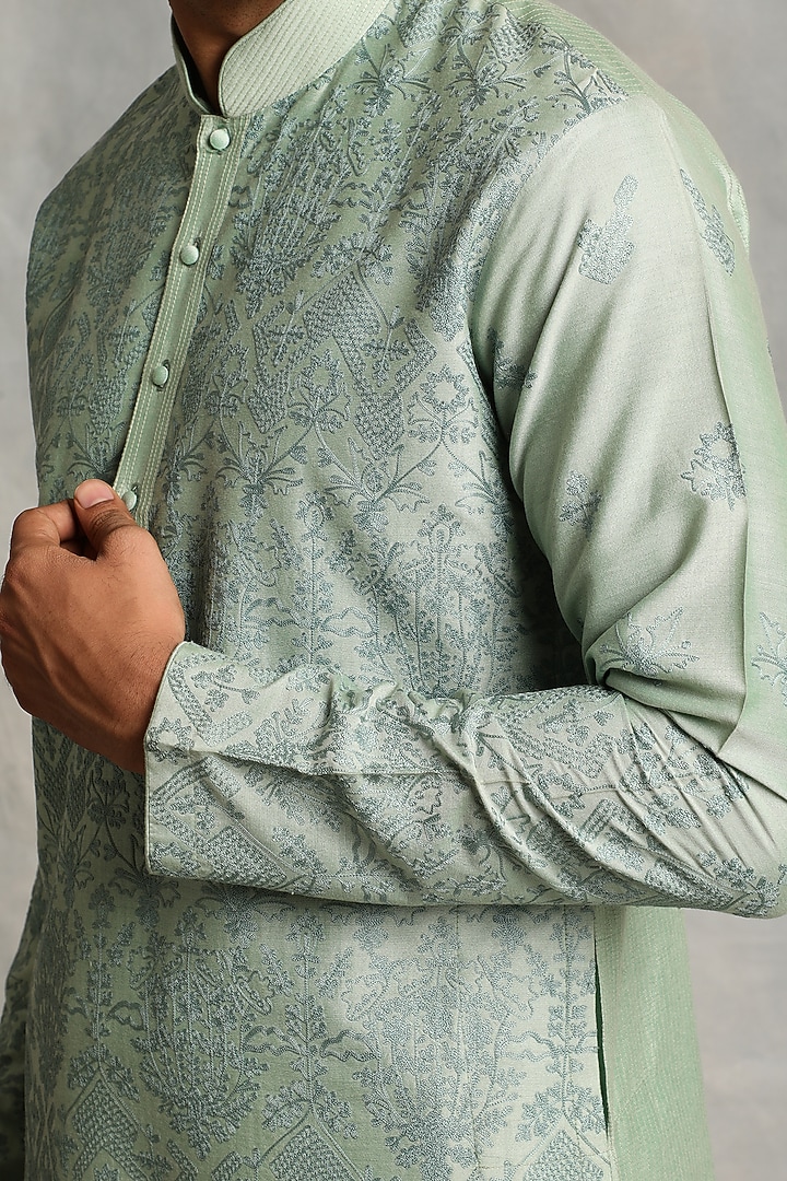 Ice Green Embroidered Kurta Set by Gargee Designers at Pernia's Pop Up Shop
