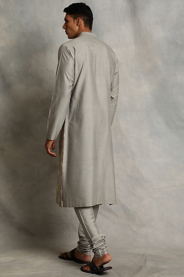 Glacier Grey Cotton Silk Embroidered Kurta Set by Gargee Designers at Pernia's Pop Up Shop