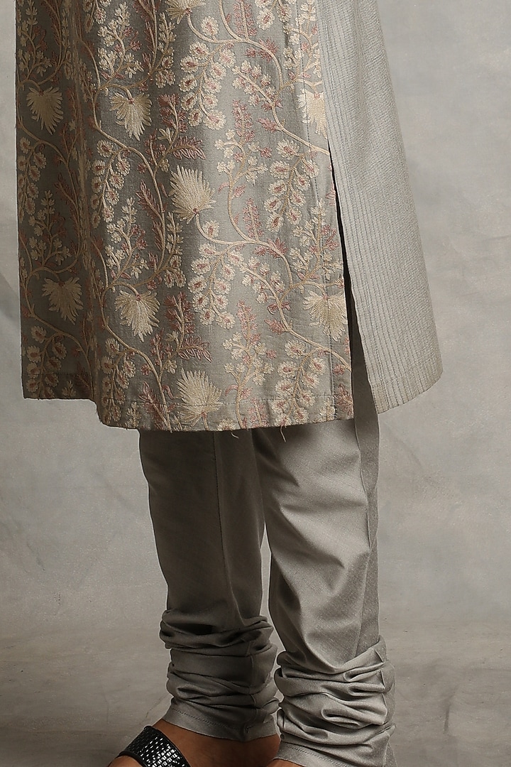 Glacier Grey Cotton Silk Embroidered Kurta Set by Gargee Designers at Pernia's Pop Up Shop